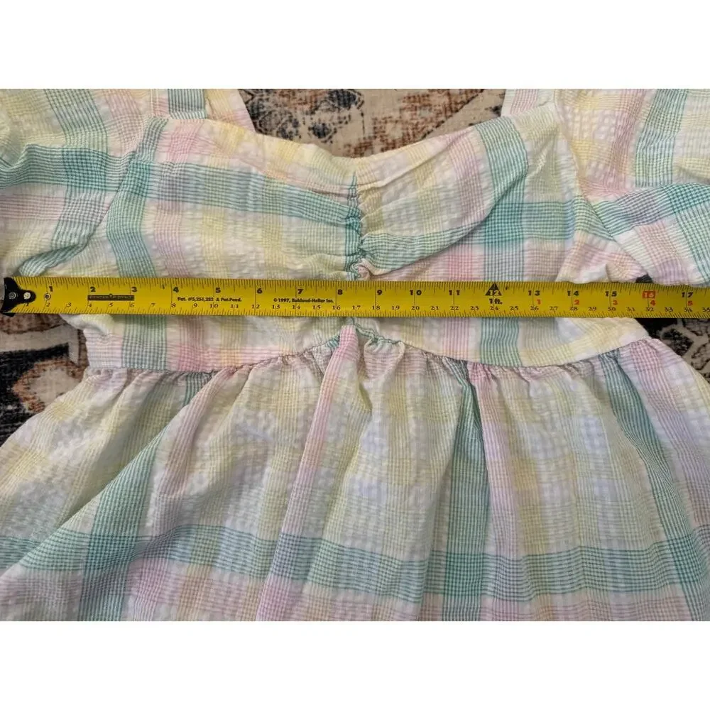 Puff Sleeve Peplum Babydoll Smocked Seersucker‎ Blouse Size M